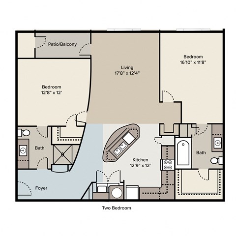 Floor plan for 2 beds, 2 baths, 1108 sqft